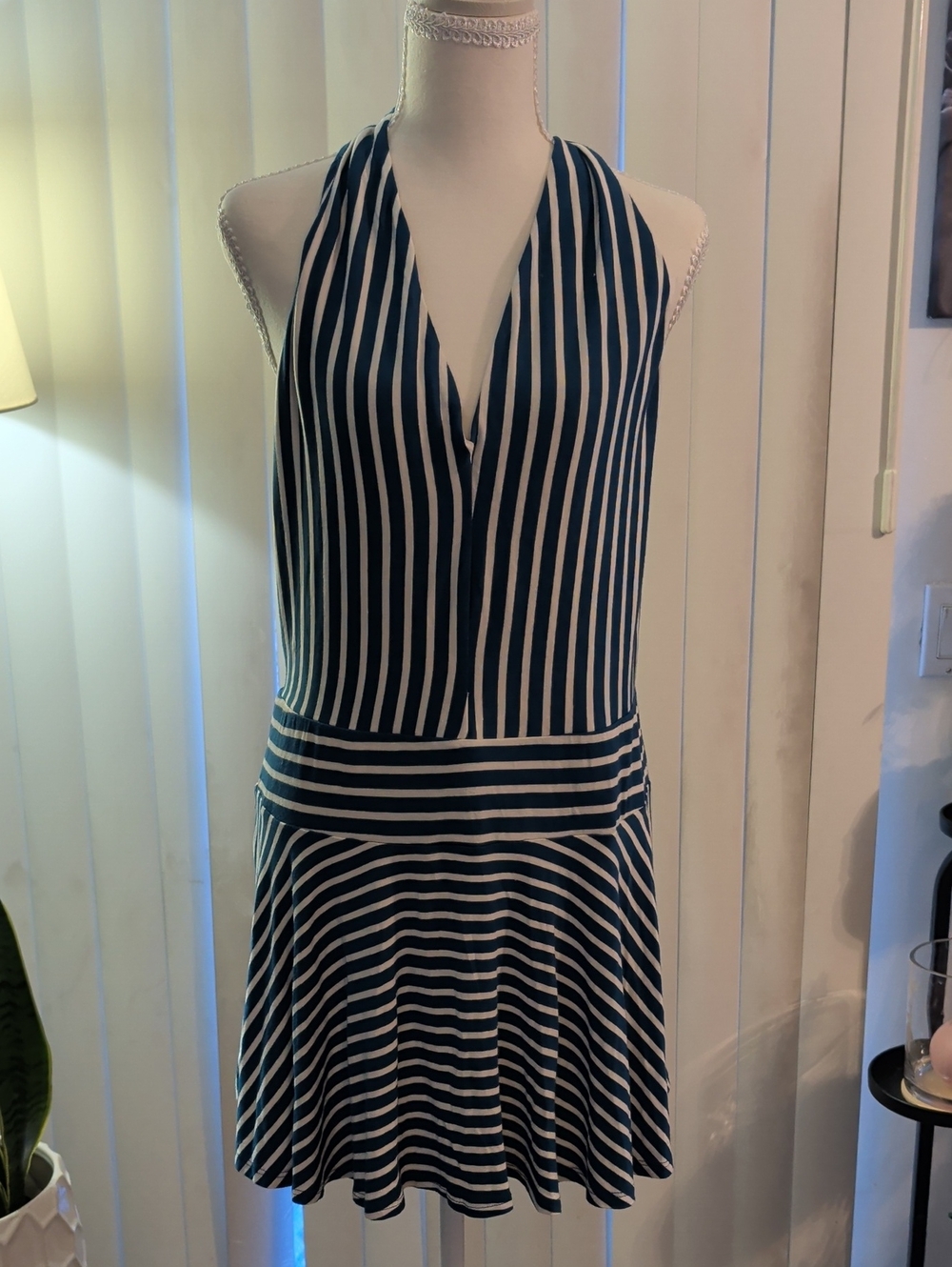 Free People Large, Striped Blue and White Tie-Back Sundress